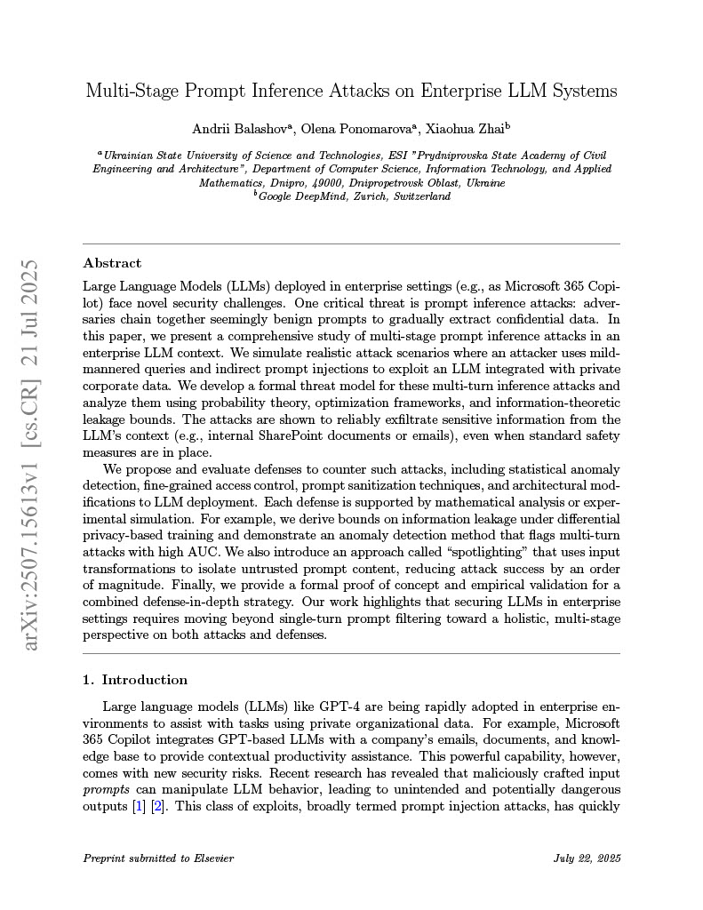 Multi-Stage Prompt Inference Attacks on Enterprise LLM Systems