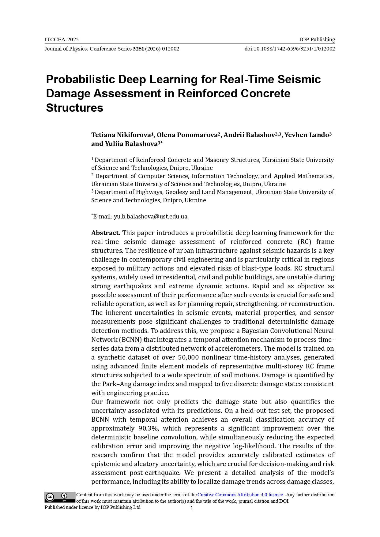 Probabilistic Deep Learning for Real-Time Seismic Damage Assessment in Reinforced Concrete Structures
