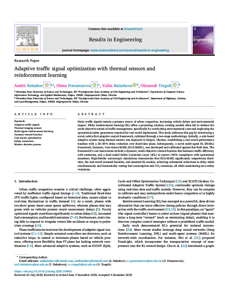 Adaptive Traffic Signal Optimization with Thermal Sensors and Reinforcement Learning